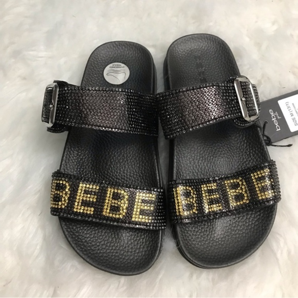 Bebe Kids Black Rhinestone Slides 13/1